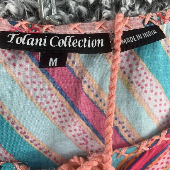 Tolani Womens Top Blouse Medium Modal Cotton Colorful Floral Boho lace ruffle - Picture 6 of 9